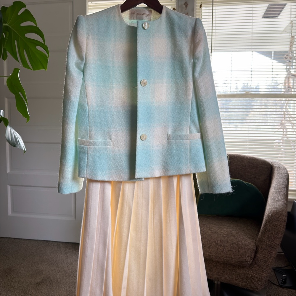 John Meyer Plaid Pastel Jacket and Pleated Skirt Set